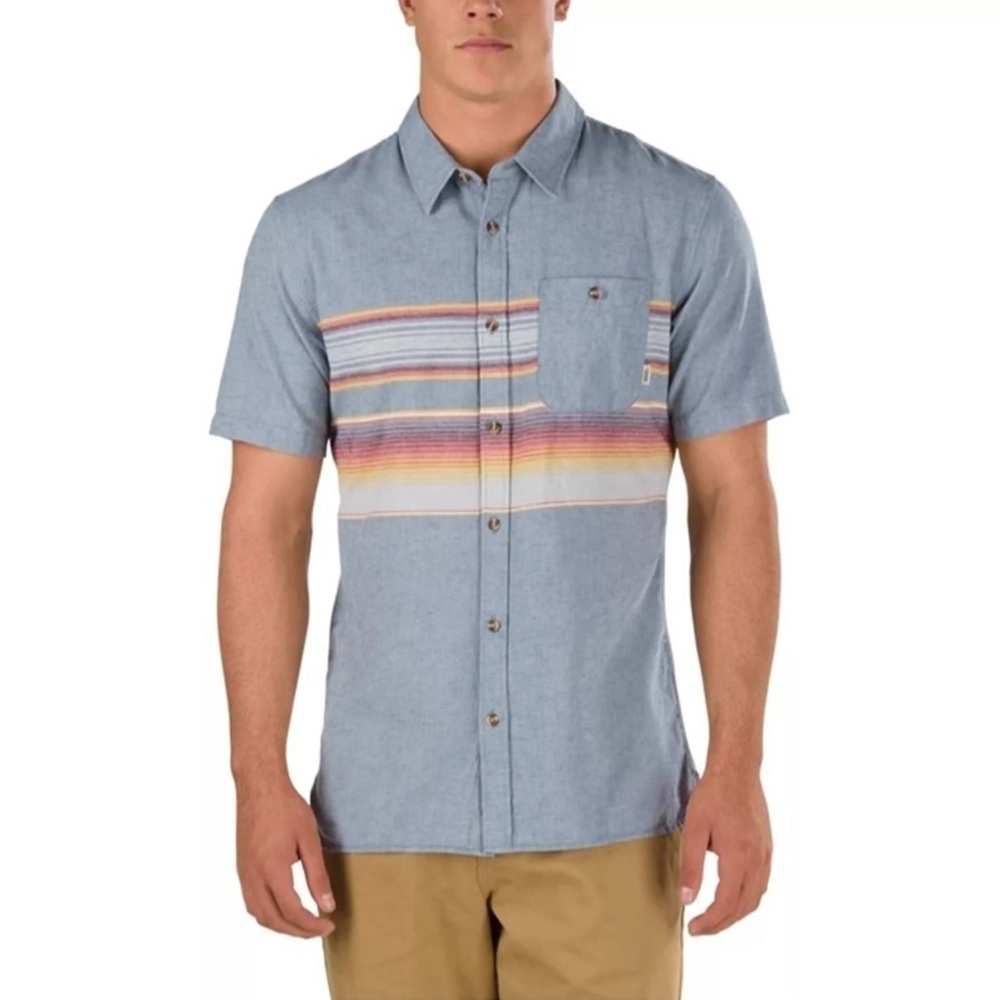 Van’s Striped Tailored Flit Cotton Blend Button Front Shirt